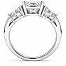 4 Carat Princess Cut Lab Grown Diamond Three Stone Ring With Trapezoids In 14K White Gold Image-4
