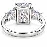 4 Carat Princess Cut Lab Grown Diamond Three Stone Ring With Trapezoids In 14K White Gold Image-5