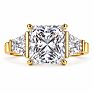 4 Carat Princess Cut Lab Grown Diamond Three Stone Ring With Trapezoids In 14K Yellow Gold Image-1