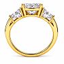 4 Carat Princess Cut Lab Grown Diamond Three Stone Ring With Trapezoids In 14K Yellow Gold Image-4
