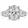 4 Carat Oval Shape Lab Grown Diamond Three Stone Ring With Trapezoids In 14K White Gold Image-1