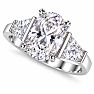 4 Carat Oval Shape Lab Grown Diamond Three Stone Ring With Trapezoids In 14K White Gold Image-3
