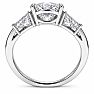 4 Carat Oval Shape Lab Grown Diamond Three Stone Ring With Trapezoids In 14K White Gold Image-4