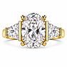 4 Carat Oval Shape Lab Grown Diamond Three Stone Ring With Trapezoids In 14K Yellow Gold Image-1