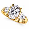 4 Carat Oval Shape Lab Grown Diamond Three Stone Ring With Trapezoids In 14K Yellow Gold Image-3