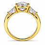 4 Carat Oval Shape Lab Grown Diamond Three Stone Ring With Trapezoids In 14K Yellow Gold Image-4
