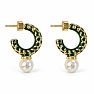 Draper James Green Enamel and Pearl Hoop Earrings In Gold Image-1