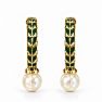 Draper James Green Enamel and Pearl Hoop Earrings In Gold Image-2