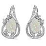 1/2ct Oval Opal And Diamond Teardrop Earrings in 14k White Gold Image-1