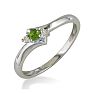 Peridot Jewelry: Dainty Bypass Peridot and Diamond Ring in 10k White Gold Image-2