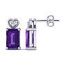 1ct Octagon Shape Amethyst and Diamond Earrings in 10k White Gold Image-1