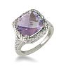 You will not believe this gorgeous  amethyst and diamond ring. Crafted in sterling silver and containing an appley green 4 carat total amethyst and diamonds.  The diamond content is .04 carat in J/K color and I2 clarity.  One Star diamonds. Image-2