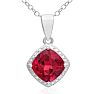 1.5ct Cushion Cut Created Ruby and Diamond Necklace Image-1
