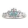 Aquamarine Ring: Aquamarine Jewelry: Aquamarine Claddagh Ring in 10k White Gold Image-1