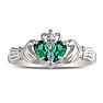 Emerald Claddagh Ring in 10k White Gold Image-1