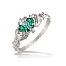 Emerald Claddagh Ring in 10k White Gold Image-2