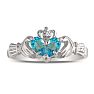 Blue Topaz  Claddagh Ring in 10k White Gold Image-1
