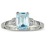 1ct Emerald Cut Blue Topaz and Diamond Ring in Sterling Silver Image-1