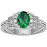 1 1/4 Carat Oval Shape Emerald and Diamond Ring In 10 Karat White Gold Image-1