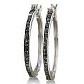 1/2ct Black Diamond Hoop Earrings in Sterling Silver, Over 1 Inch.  Image-2