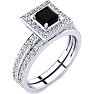 1ct Black and White Princess Cut Diamond Pave Bridal Set, SS Image-2