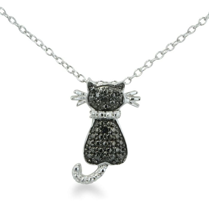 Purr fect Black Diamond Cat Necklace in Sterling Silver