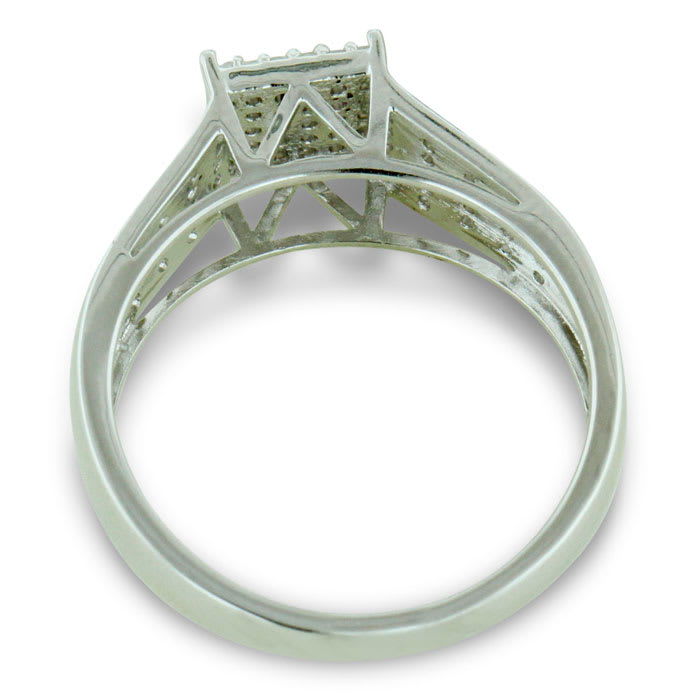 1/3ct Big Looking Princess Shaped Center Engagement Ring Diamond Bridal Set in Sterling Silver