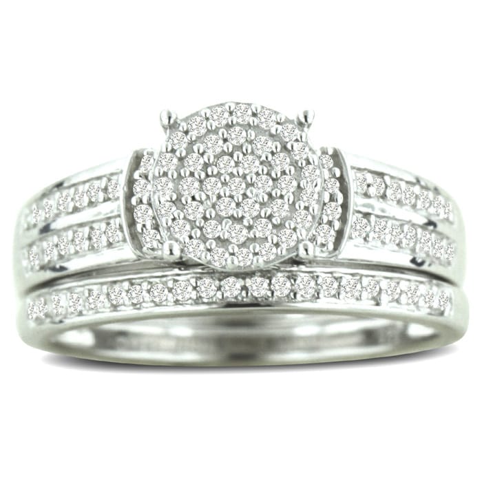 1/3ct Big Looking Round Center Diamond Engagement Ring Bridal Set