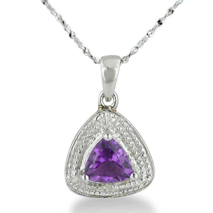 3/4ct Trillion Purple Amethyst And Diamond Pendant On 18 Inch Sterling Silver Necklace