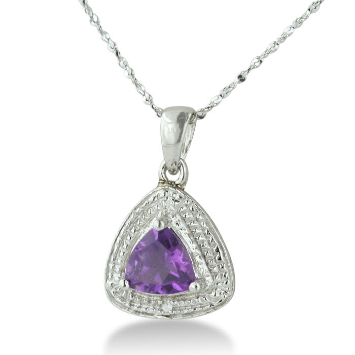 3/4ct Trillion Purple Amethyst And Diamond Pendant On 18 Inch Sterling Silver Necklace