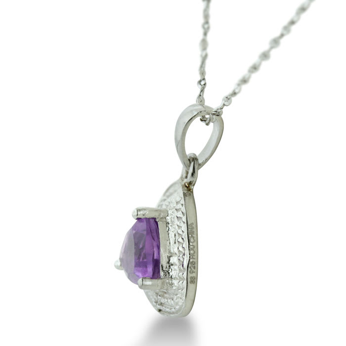 3/4ct Trillion Purple Amethyst And Diamond Pendant On 18 Inch Sterling Silver Necklace