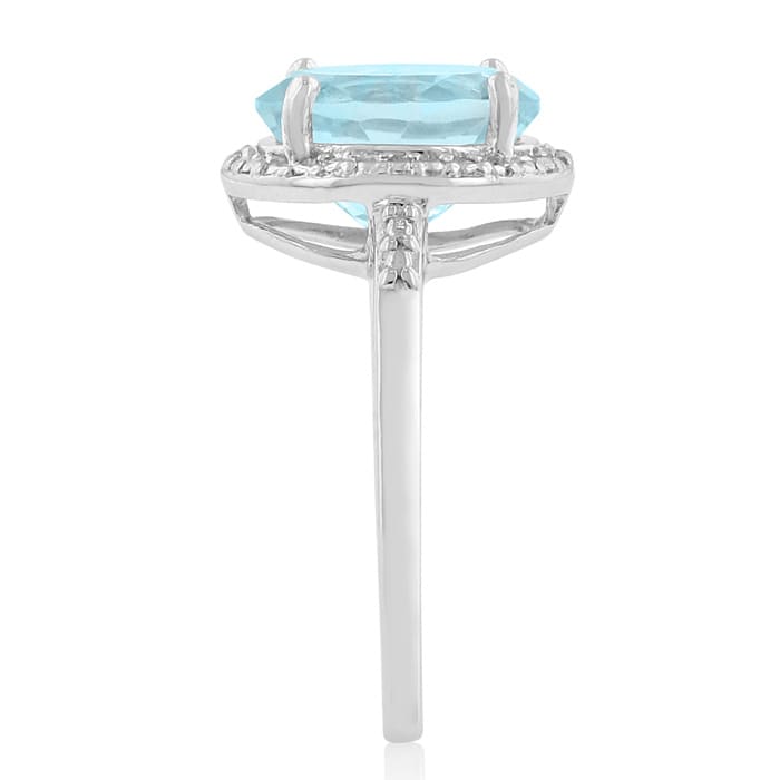 3 1/2ct Blue Topaz And Diamond Ring In Sterling Silver, Ring Sizes Available 5-8
