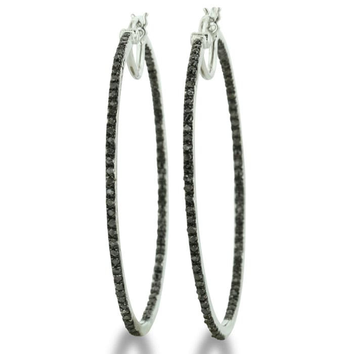 Large black diamond hoop earrings sale