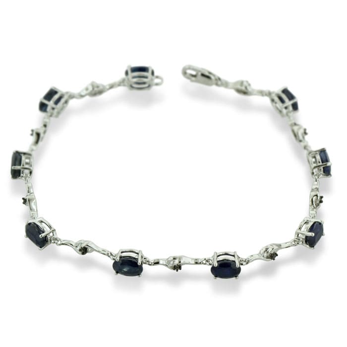 6ct Sapphire and Black Diamond Bracelet in Sterling Silver