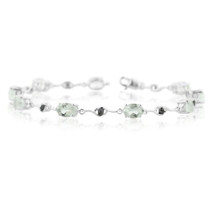 6ct Green Amethyst and Black Diamond Bracelet, 7 inches
