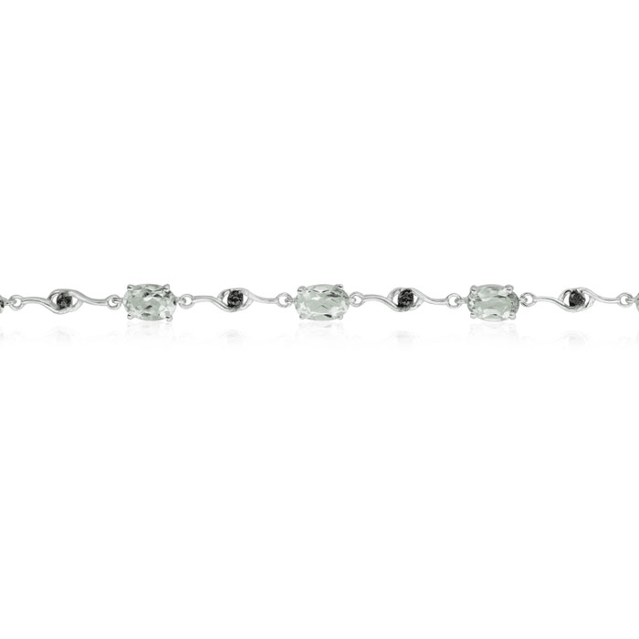 6ct Green Amethyst and Black Diamond Bracelet, 7 inches

