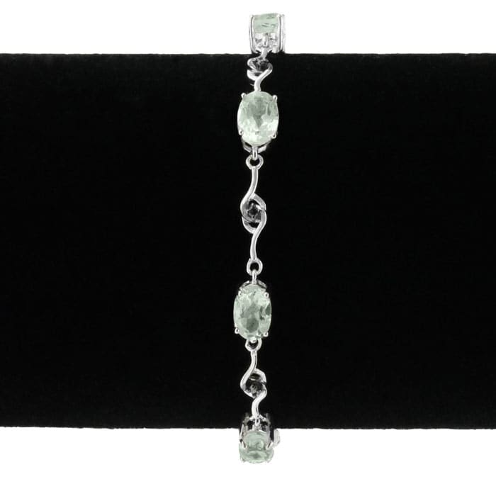 6ct Green Amethyst and Black Diamond Bracelet, 7 inches
