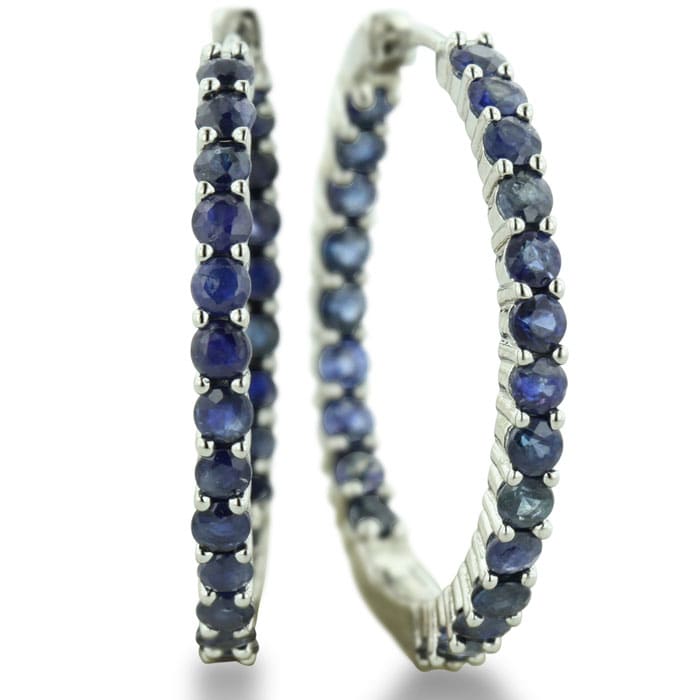 2.5ct Sapphire Inside-Out Hoop Earrings, Sterling Silver, 1 Inch