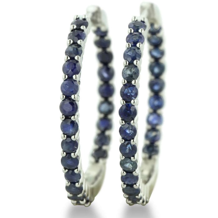 2.5ct Sapphire Inside-Out Hoop Earrings, Sterling Silver, 1 Inch