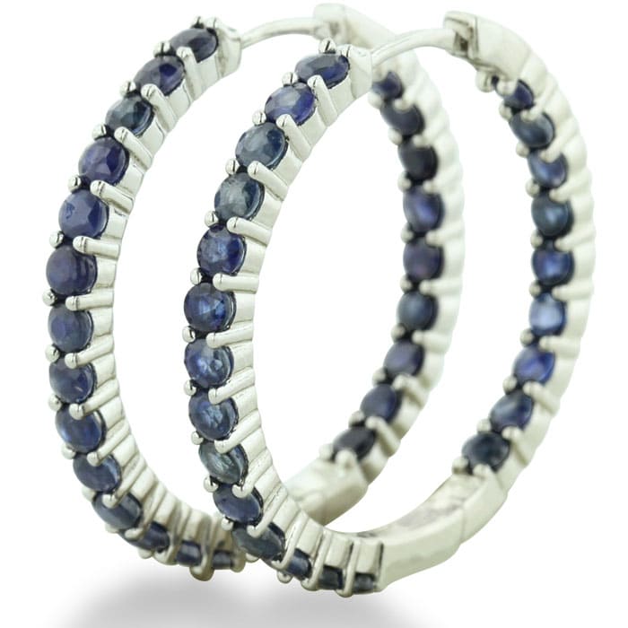 2.5ct Sapphire Inside-Out Hoop Earrings, Sterling Silver, 1 Inch