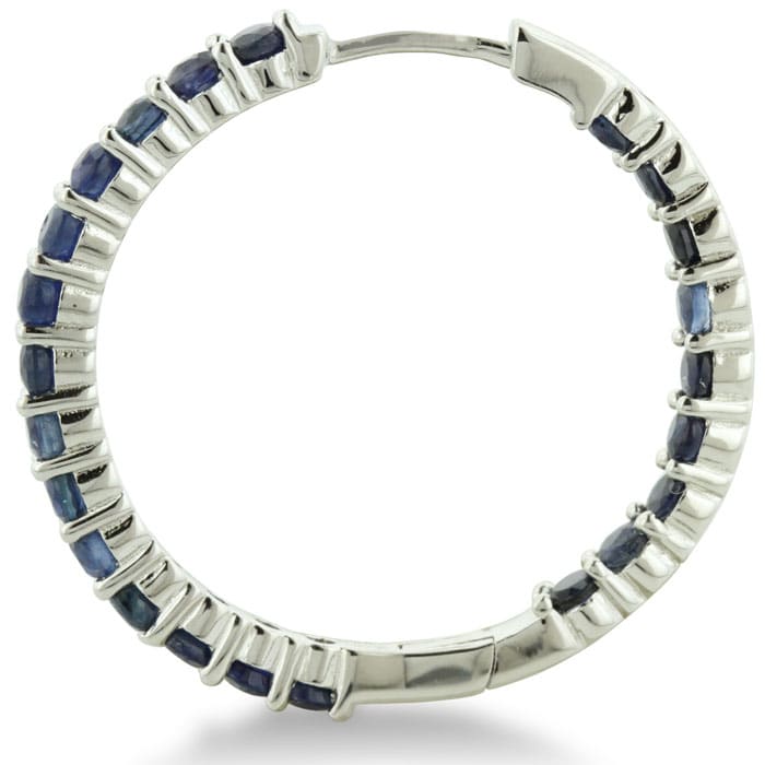 2.5ct Sapphire Inside-Out Hoop Earrings, Sterling Silver, 1 Inch