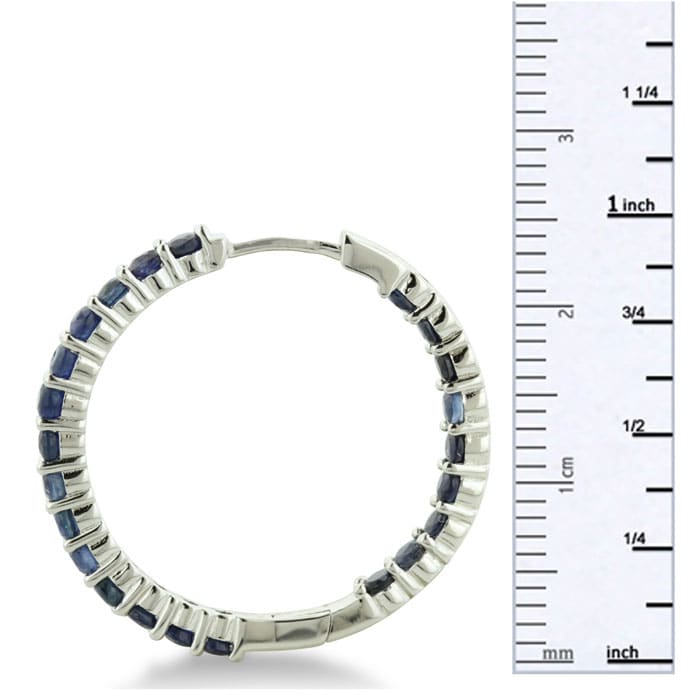 2.5ct Sapphire Inside-Out Hoop Earrings, Sterling Silver, 1 Inch
