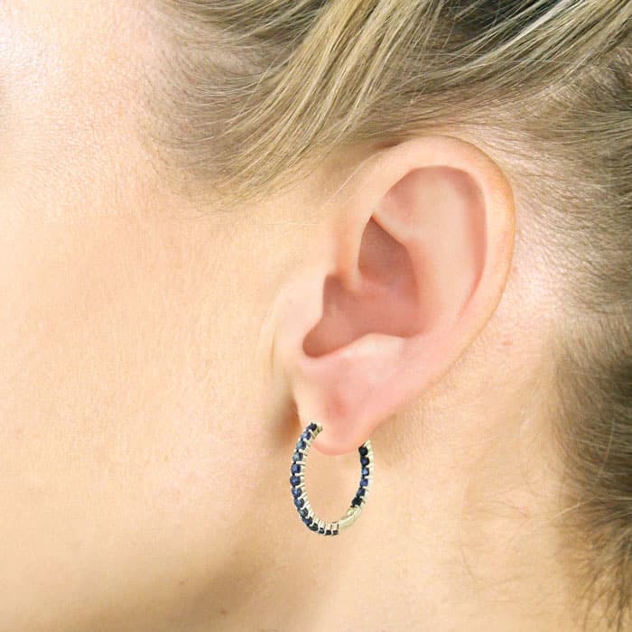 2.5ct Sapphire Inside-Out Hoop Earrings, Sterling Silver, 1 Inch