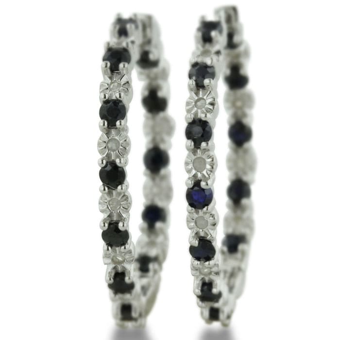 1.5ct Sapphire And Diamond Inside-Out Hoop Earrings, Sterling Silver, 1 Inch
