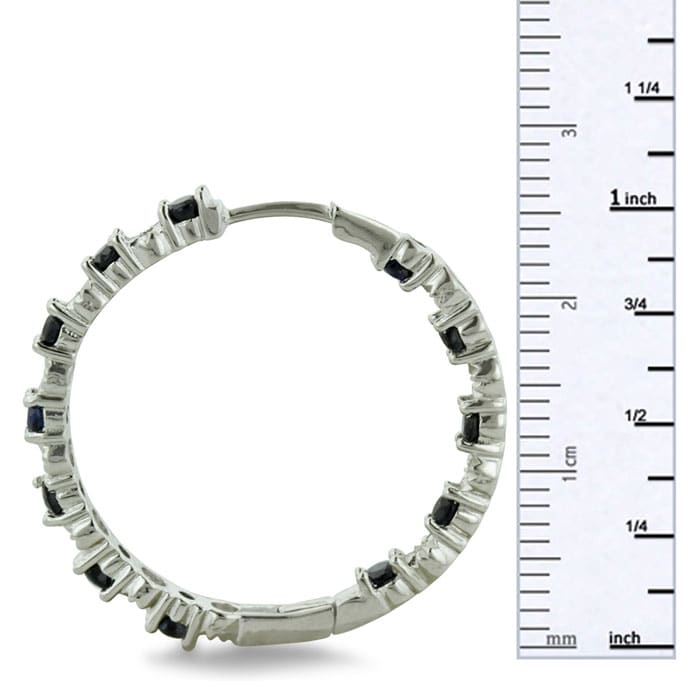 1.5ct Sapphire And Diamond Inside-Out Hoop Earrings, Sterling Silver, 1 Inch