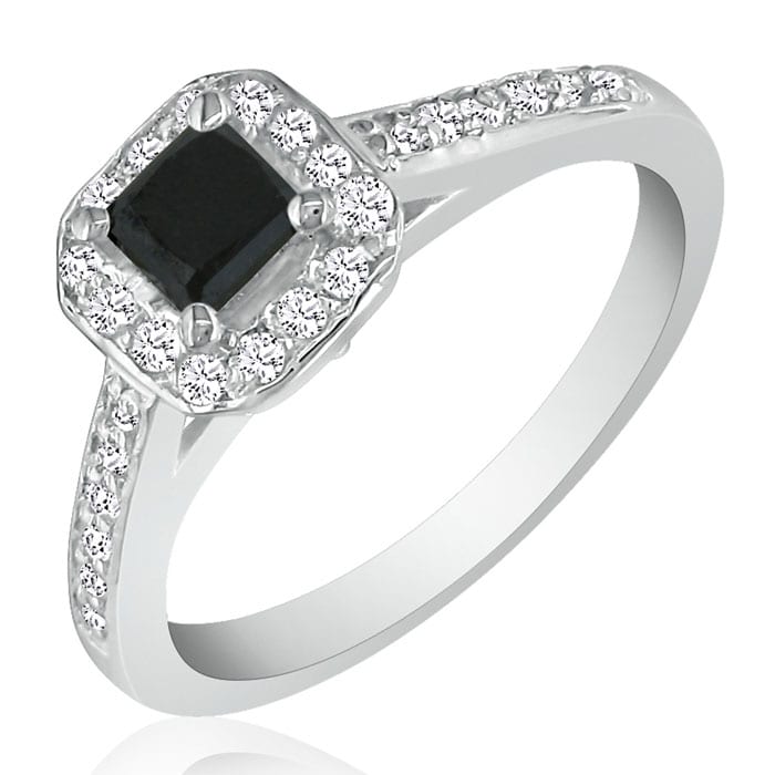 Hansa 1 Carat Princess Black Diamond Engagement Ring in 14k White Gold