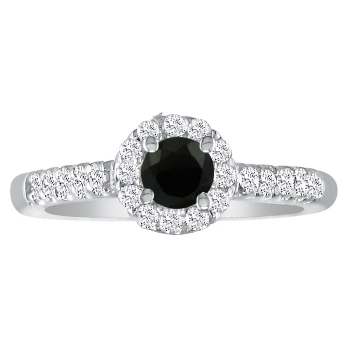 2 1/4 Carat Black Round Diamond Halo Engagement Ring in 14k White Gold
