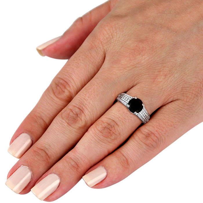 Hansa 2 1/2ct Black Diamond Engagement Ring in 14k White Gold
