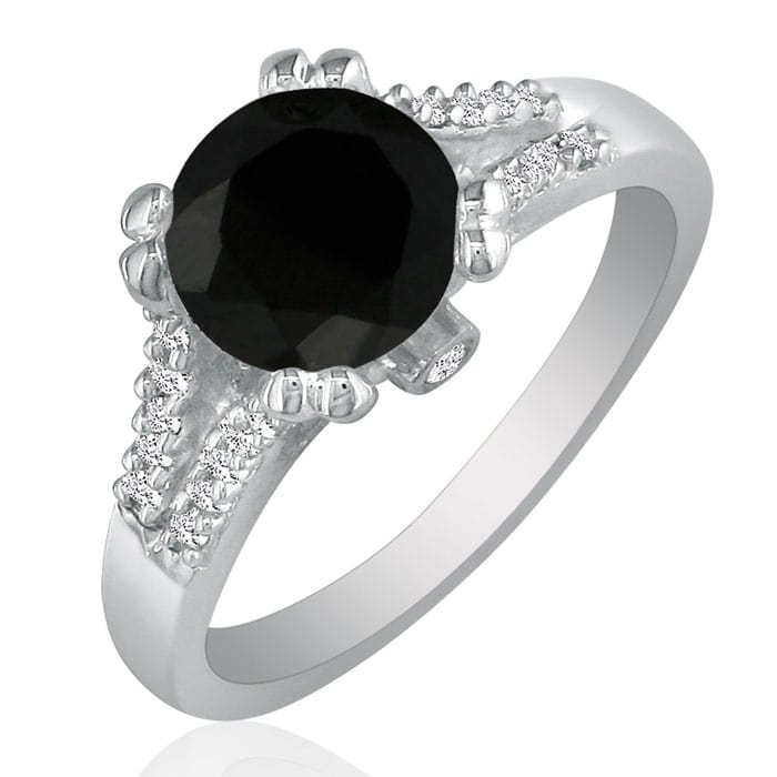 1ct Black Diamond Engagement Ring in 14k White Gold, Also Available in Other Diamond Weights