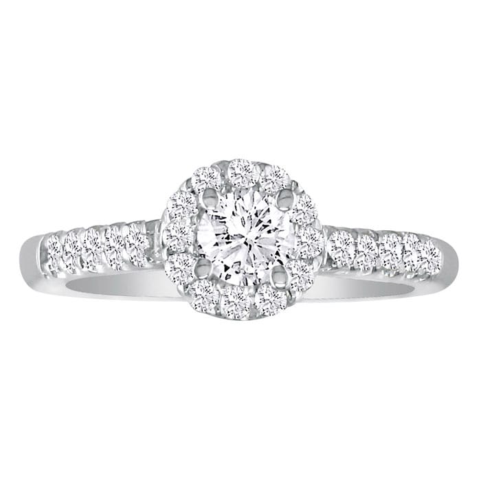 1 1/4 Carat Round Diamond Halo Engagement Ring in 14k White Gold